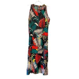 NEW Piazza Del Tempio Fit Flare Maxi Dress Black Floral Linen Sleeveless Medium
